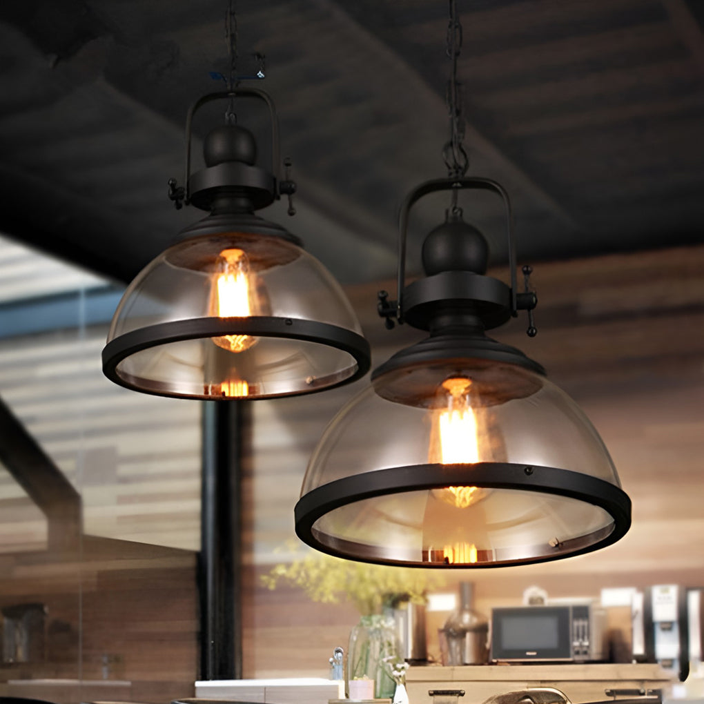 Glass Bowl Pendant Light Industrial Retro Style Hanging Ceiling Fixture Iron Frame E27 Socket for Dining Room Kitchen Island Living Room | Thomler