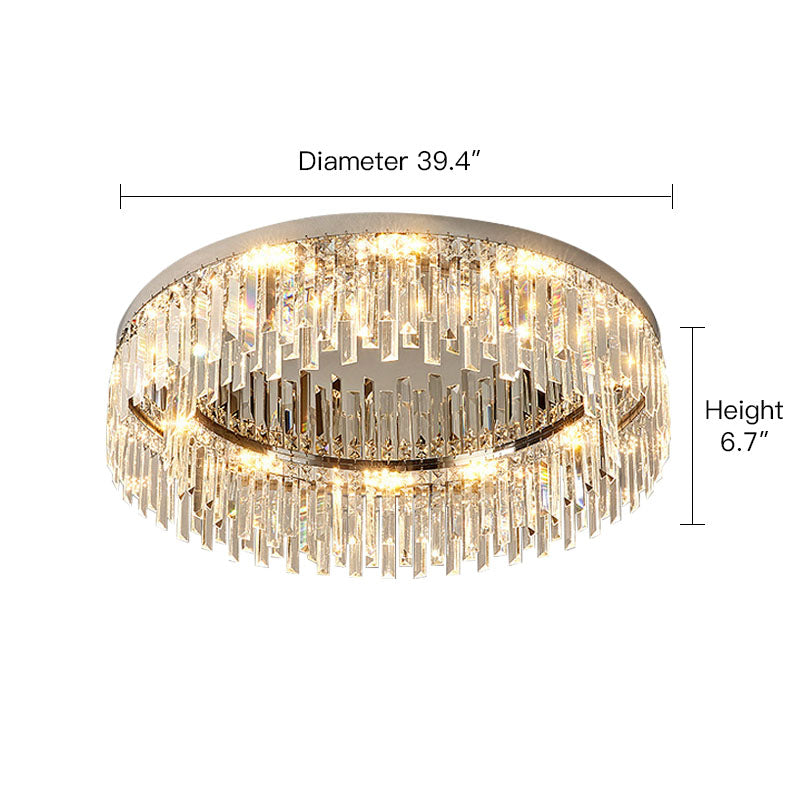 Ceiling Light Stainless Steel 19.7 in Round Chrome Flush Mount Living Room Bedroom Dining Room Fixture Modern Crystal Chandelier | Thomler