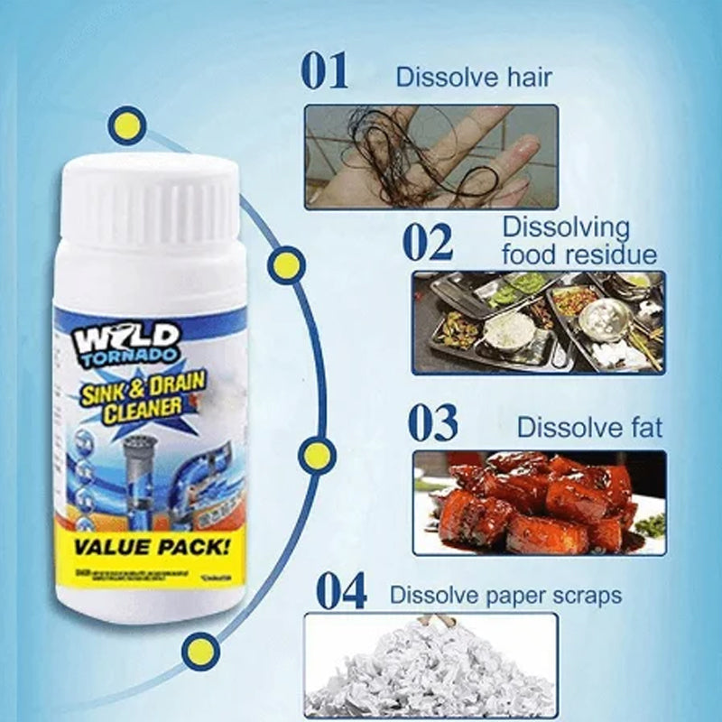 Enzymatic Foaming Powder Pipe Opener for Kitchen & Bathroom Drains, Clears Hair & Grease Clogs, Safe Non-Corrosive Formula for All Plumbing, | Thomler