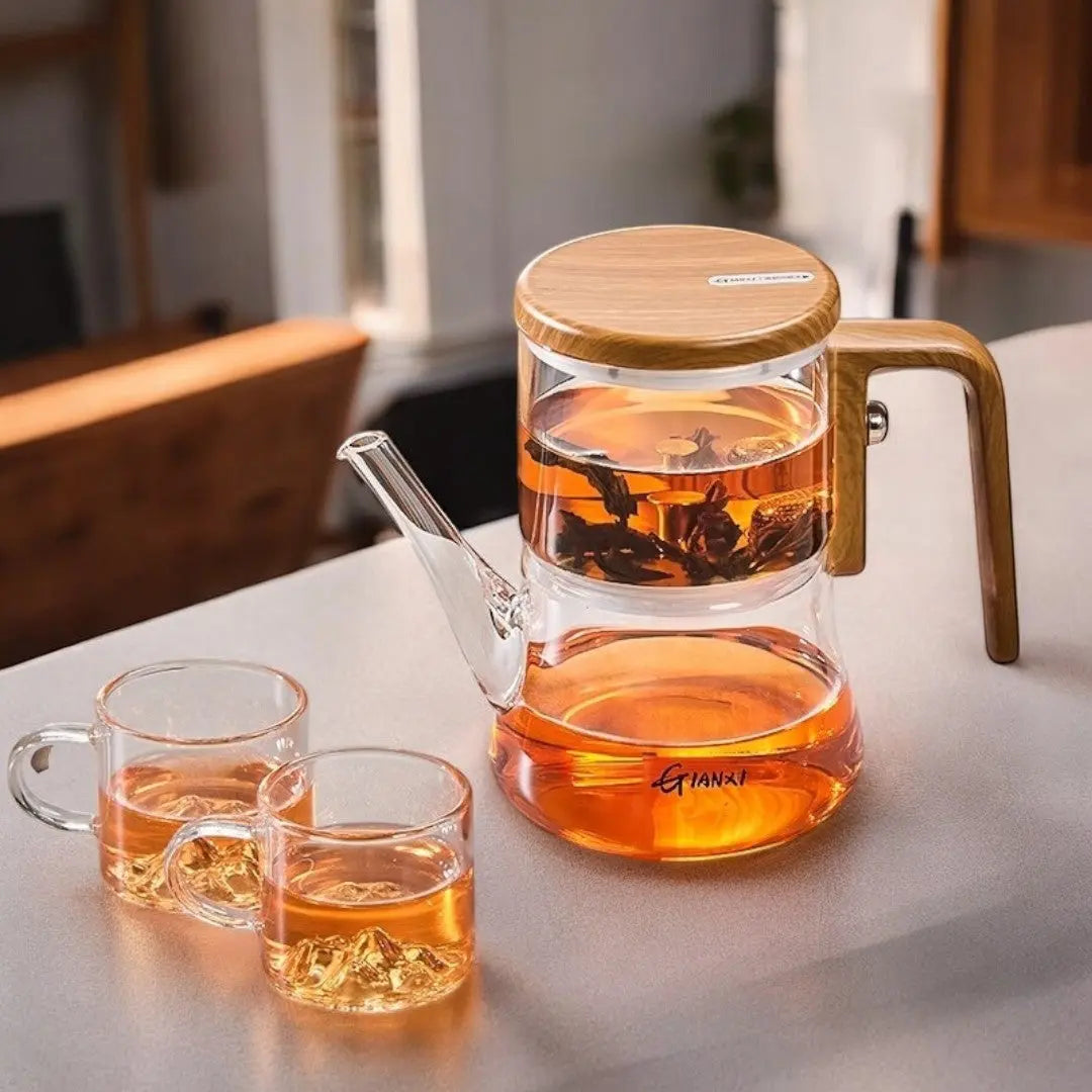 Teapot Borosilicate Glass 740 ml 26.0 fl oz Tea Brewing Magnetic Filter Wooden Handle Loose Leaf Herbal Tea Pot | Thomler