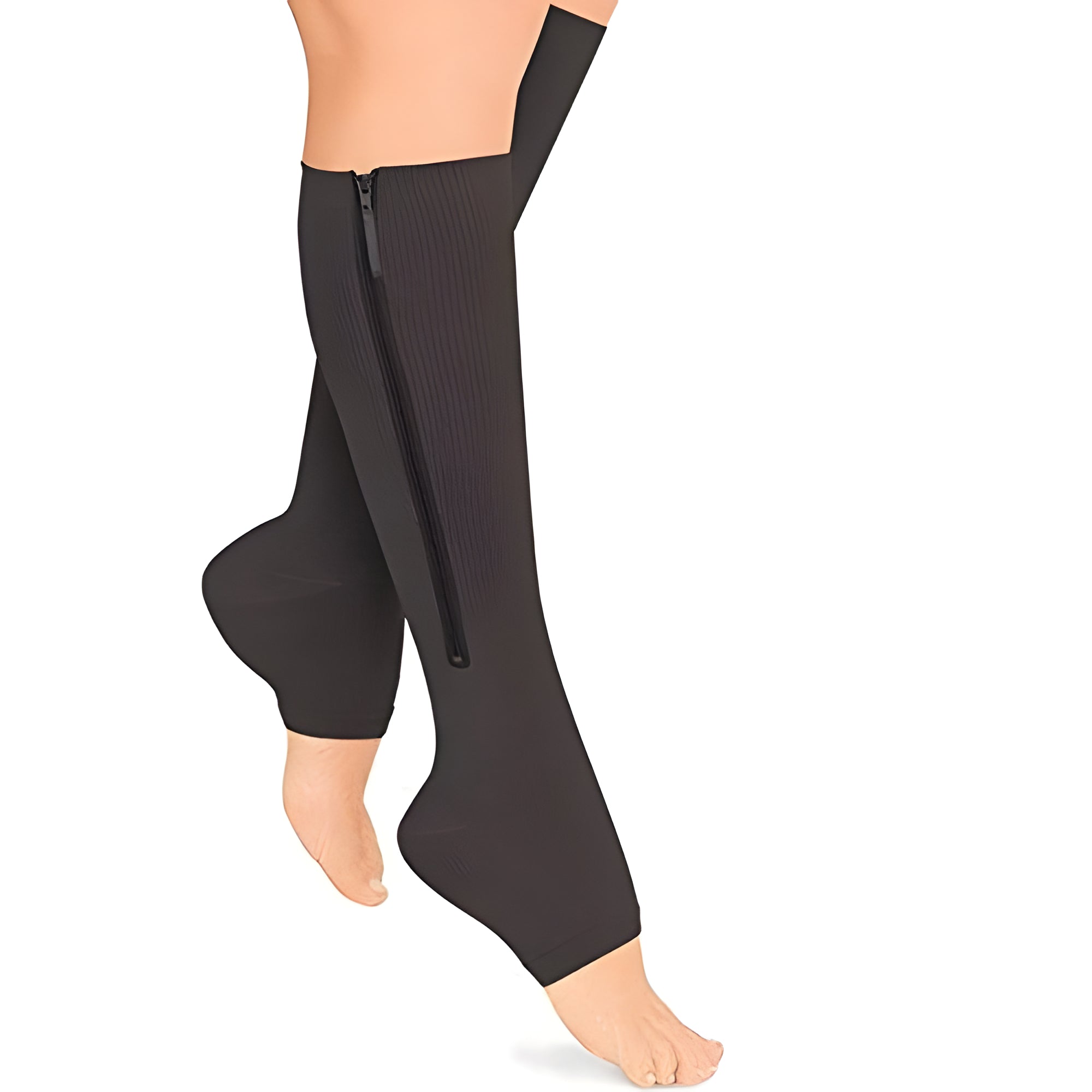 Open-Toe Knee-High Medical Compression Socks with Side Zipper for Women and Men 20-30 mmHg Firm Support Circulation Stockings for Standing A | Thomler