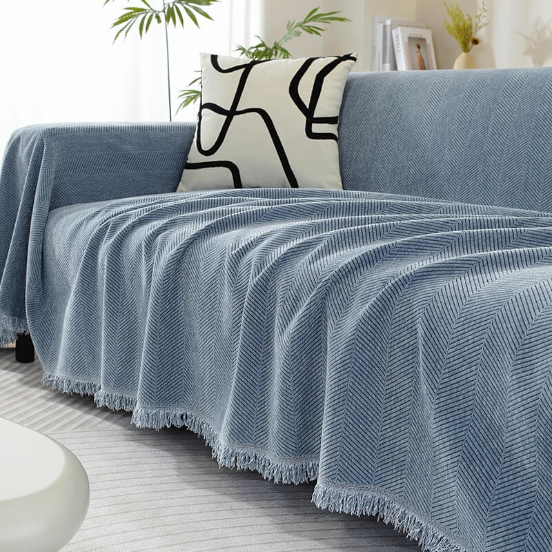 Herringbone Throw Blanket with Tassels for Sofa or Chair – Soft Textured Cover for Living Room, Bedroom & Couch Protection – Woven Home | Thomler