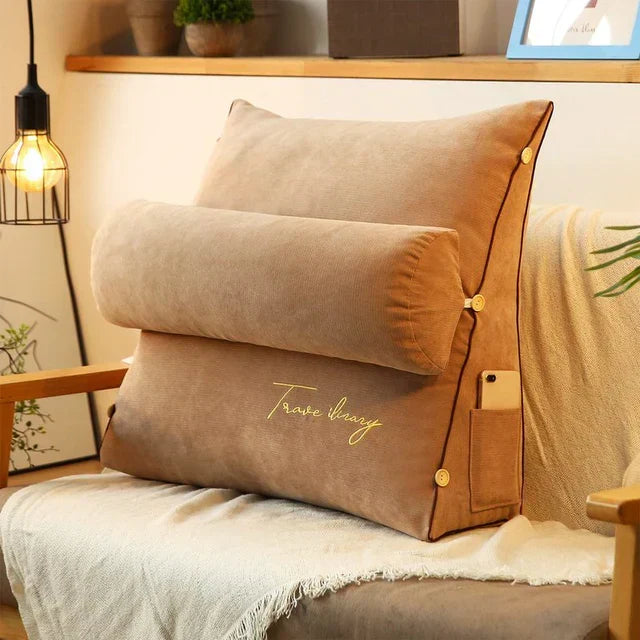 Angled Lumbar Rest Cushion for Bed & Couch – Spine-Friendly Reading Support with Side Pocket | Thomler