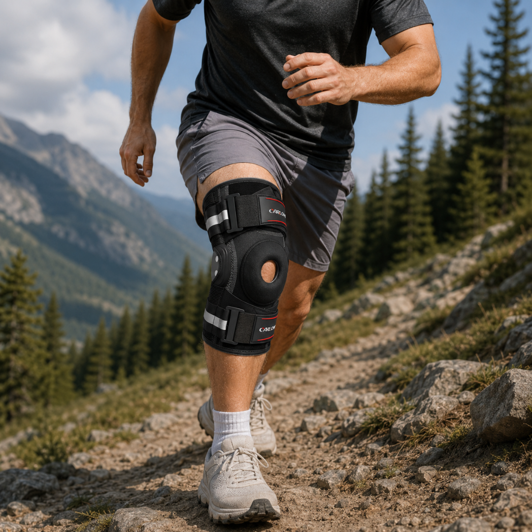 Hinged Knee Brace with Dual-Side Stabilizers – Adjustable Compression Support for Men & Women, Open Patella Design for Running, Sports & | Thomler