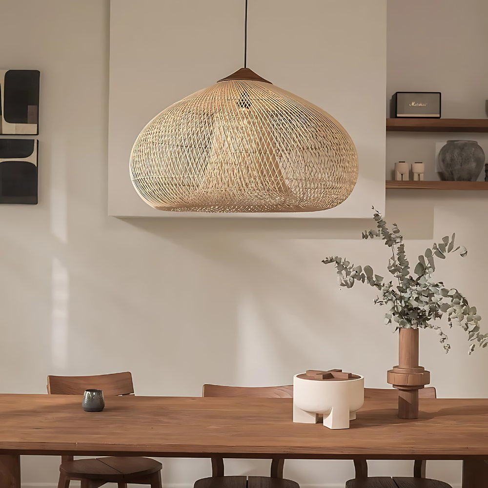 Pendant Light Rattan Handwoven E26 Boho Dining Room Kitchen Island Hanging Ceiling Fixture | Thomler