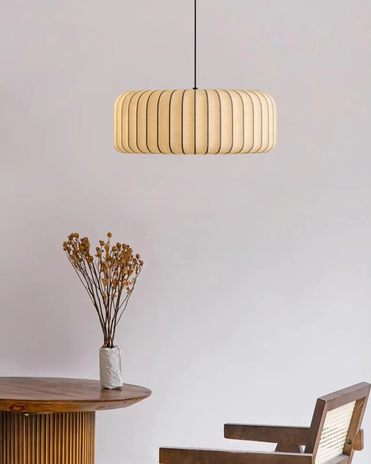 Pendant Light Stretch Fabric 55.0 cm (21.7") Neutral Dining Room Minimalist Japandi Hanging Ceiling Lamp E27 | Thomler