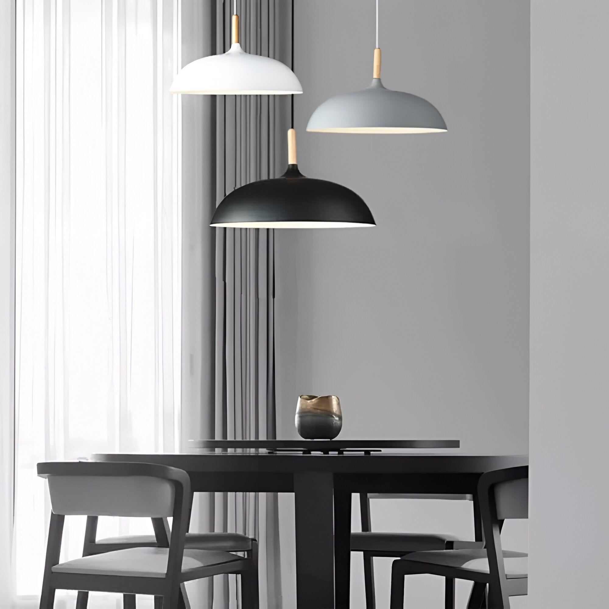 Pendant Light Wood Iron Shade Ø35.0–60.0 cm Dining Room Kitchen Island Japandi Scandinavian Hanging Ceiling Lamp E27 | Thomler
