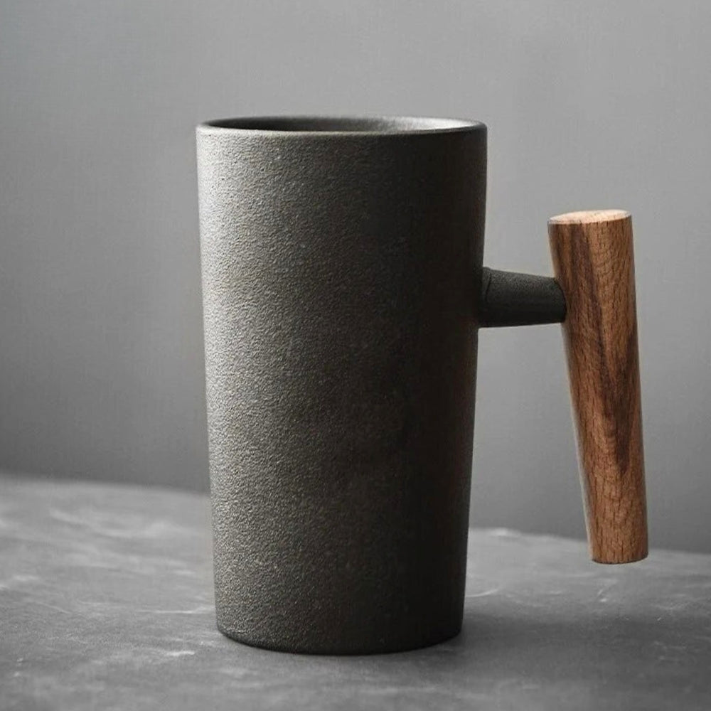 Handcrafted Ceramic Coffee Mug with Wooden Handle – Earthy Tones & Organic Design for Home | Thomler