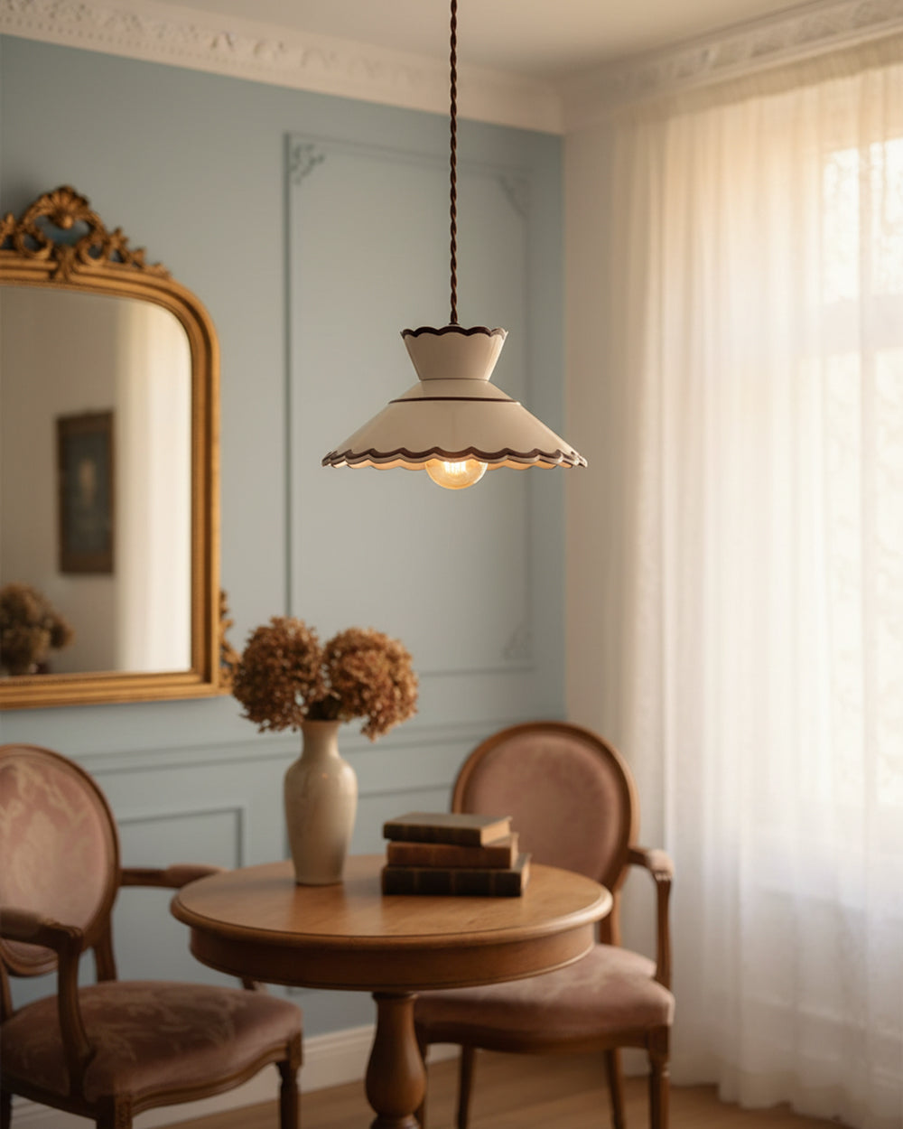 Pendant Light Ceramic 9.6 in Cream Vintage Dining Room Kitchen Island Hanging Ceiling Lamp | Thomler