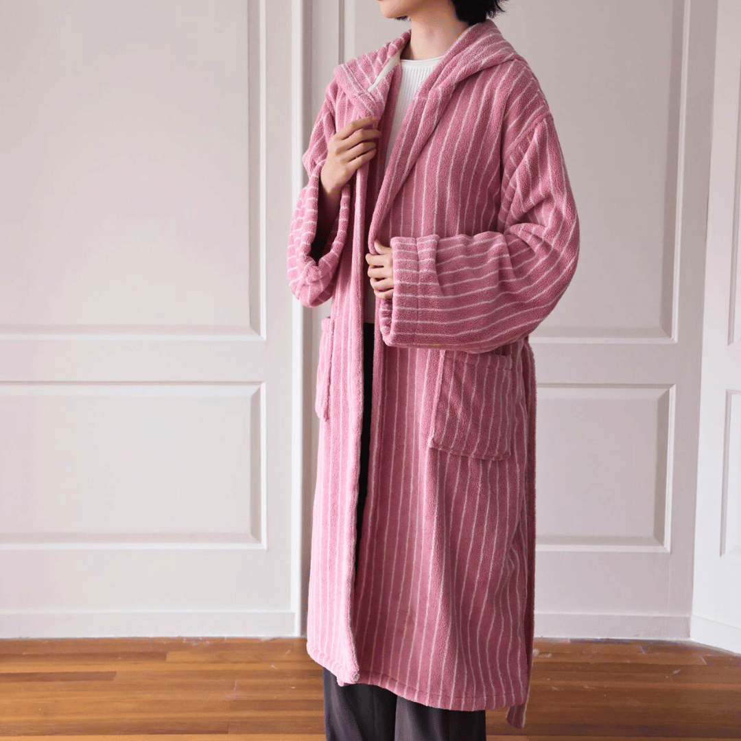 Heavyweight Striped Jacquard Organic Cotton Spa Bathrobe for Women & Men | Thomler