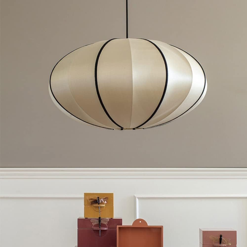 Pendant Light Silk 15.7 in Pumpkin Shade White Dining Room Bedroom Hanging Ceiling Lamp E27 Soft Ambient Lighting Adjustable Cord | Thomler