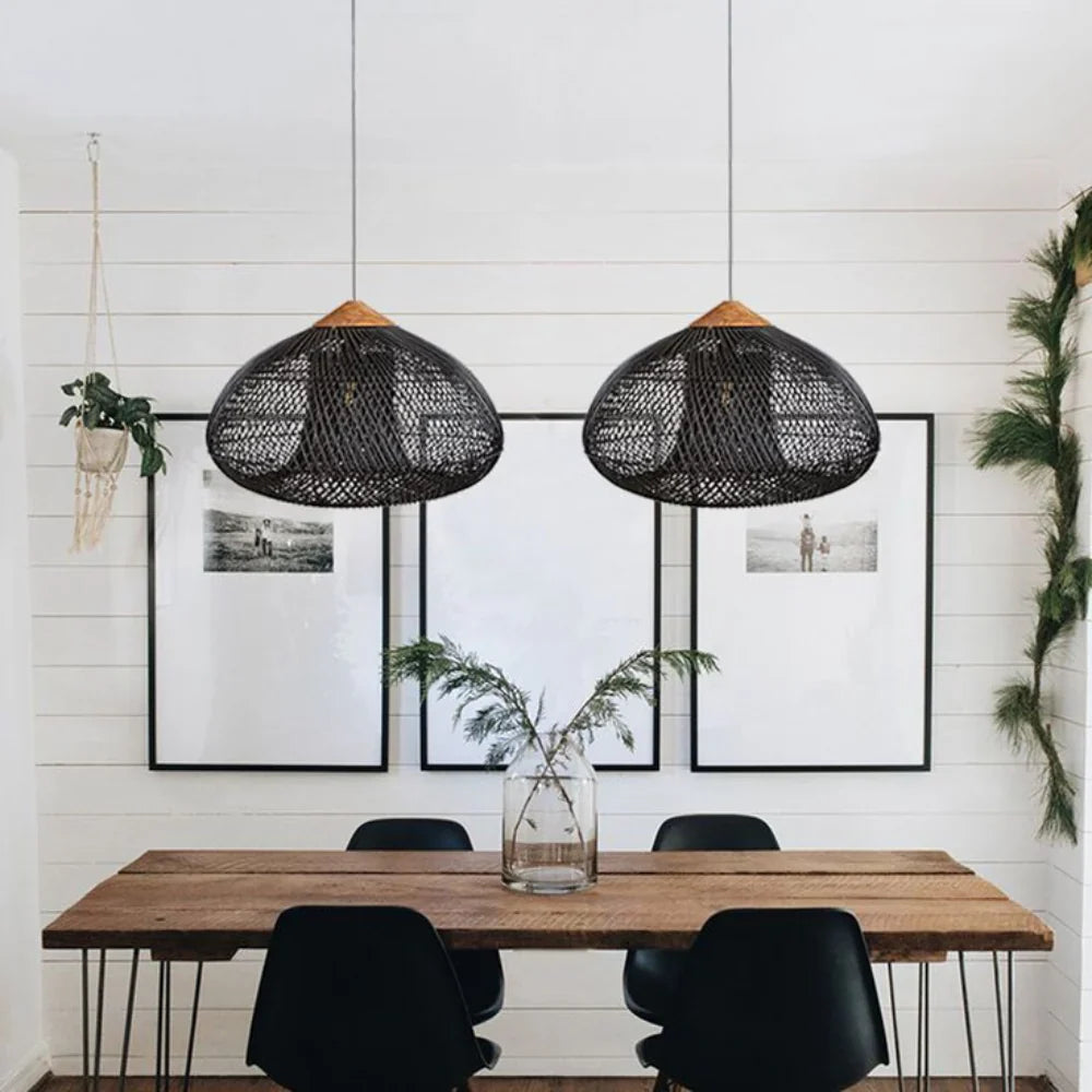 Pendant Light Rattan Handwoven E26 Boho Dining Room Kitchen Island Hanging Ceiling Fixture | Thomler