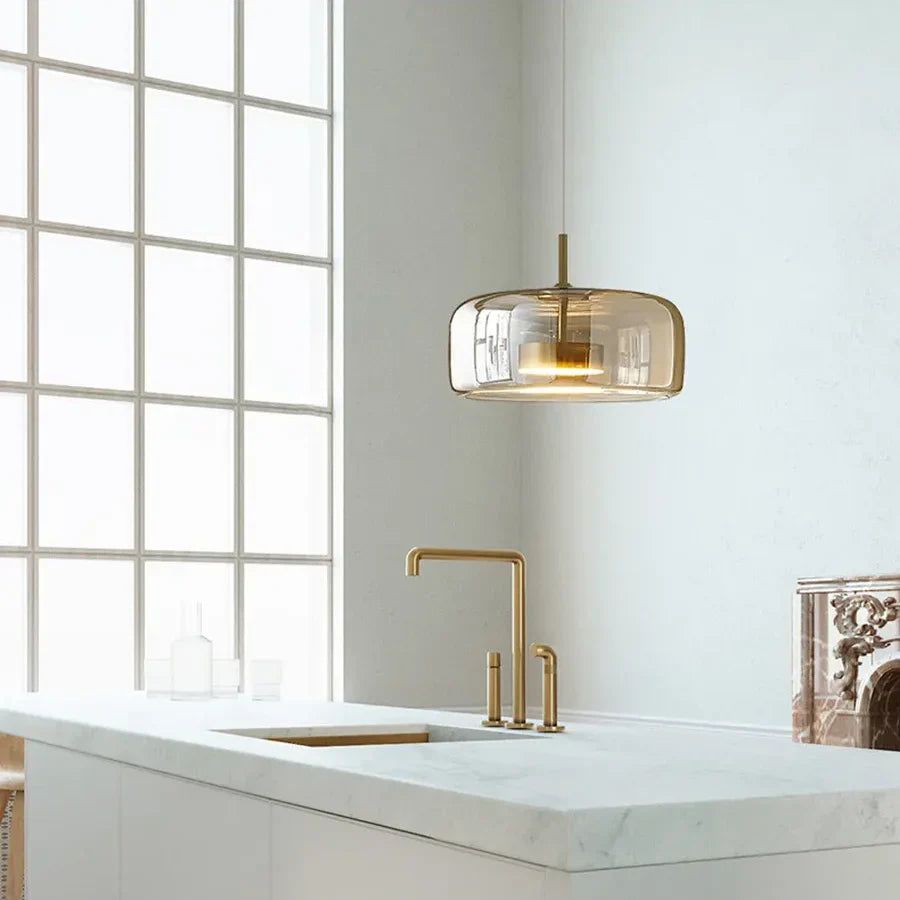 Pendant Light Glass 102.0 cm x 38.0 cm Cognac Or Smoke Grey Dining Room Kitchen Island Scandinavian Hanging Ceiling Lamp | Thomler