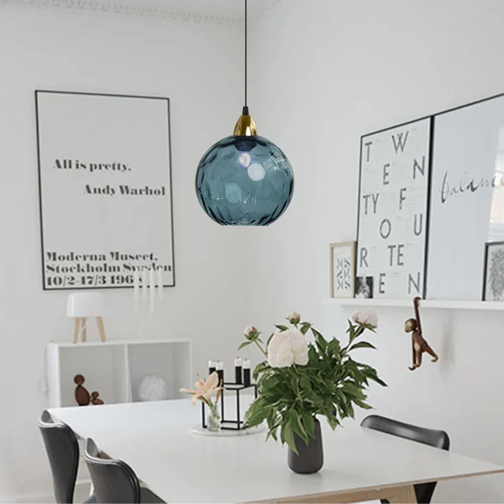 Pendant Light Ripple Glass 7.9 in Sphere Adjustable Dining Room Kitchen Hanging Ceiling Lamp Modern Nordic Minimalist Fixture | Thomler