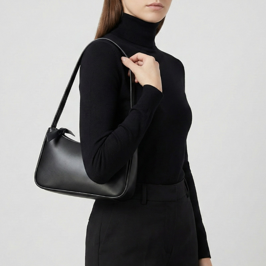 Structured Baguette Shoulder Bag – Compact Vegan Leather Crossbody with Secure Zip Closure | Thomler