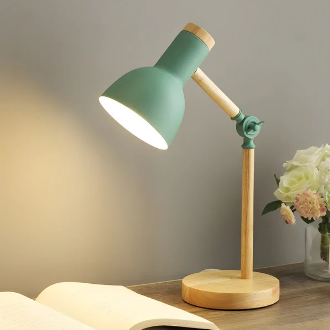Pivoting LED Desk Lamp with Wood Base & Metal Shade – Directional Task Lighting for Home Office | Thomler
