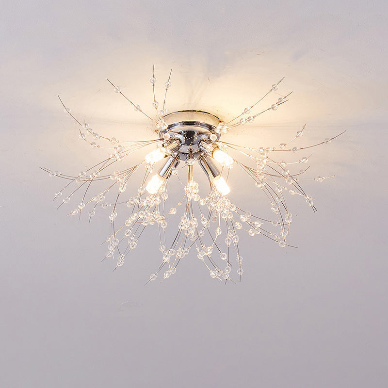 Ceiling Light Metal Crystal 15.7 in Flush Mount Bedroom Hallway Dandelion Design Decorative Lighting | Thomler