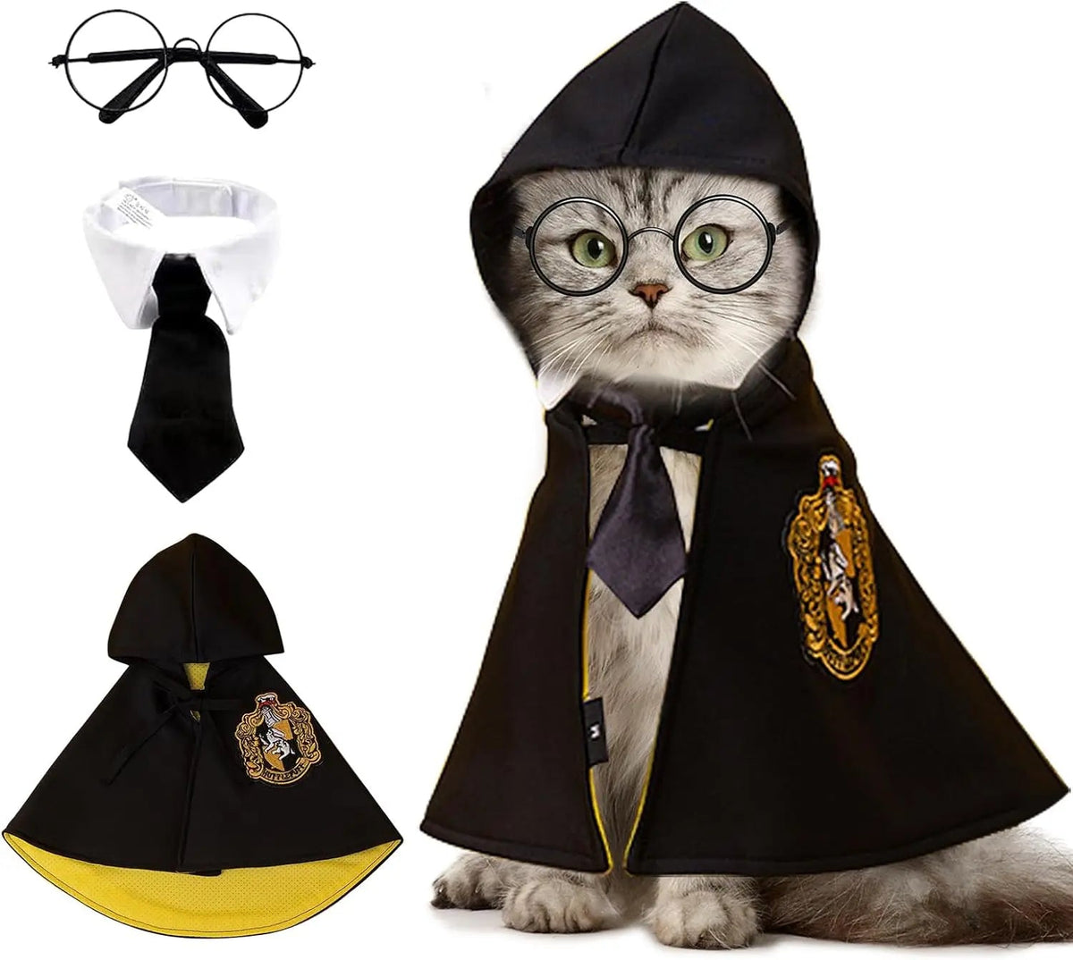 Wizard Robe Outfit for Dogs and Cats with Spectacles & Bow Tie – Spooky Season Dress-Up Accessories | Thomler
