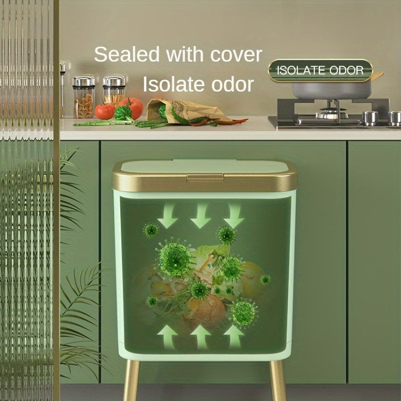 4-Gallon Pedestal Trash Can with Odor-Sealing Flip Lid – Slim Rectangular Waste Basket on Legs for Kitchen, Bathroom, Bedroom – Modern | Thomler