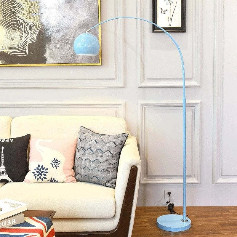 Floor Lamp Metal Arc 177.0 cm (69.7") Yellow Living Room Reading Light E27 Retro Globe Shade Standing Lamp | Thomler