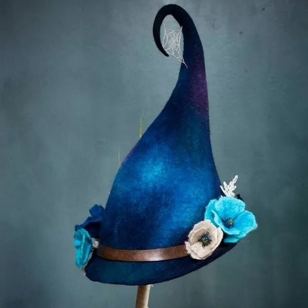 Handcrafted Merino Wool Witch Hat for Halloween Costume Party | Soft Felt Pointed Hat for Adults | Adjustable Nuno Felt Design | Thomler