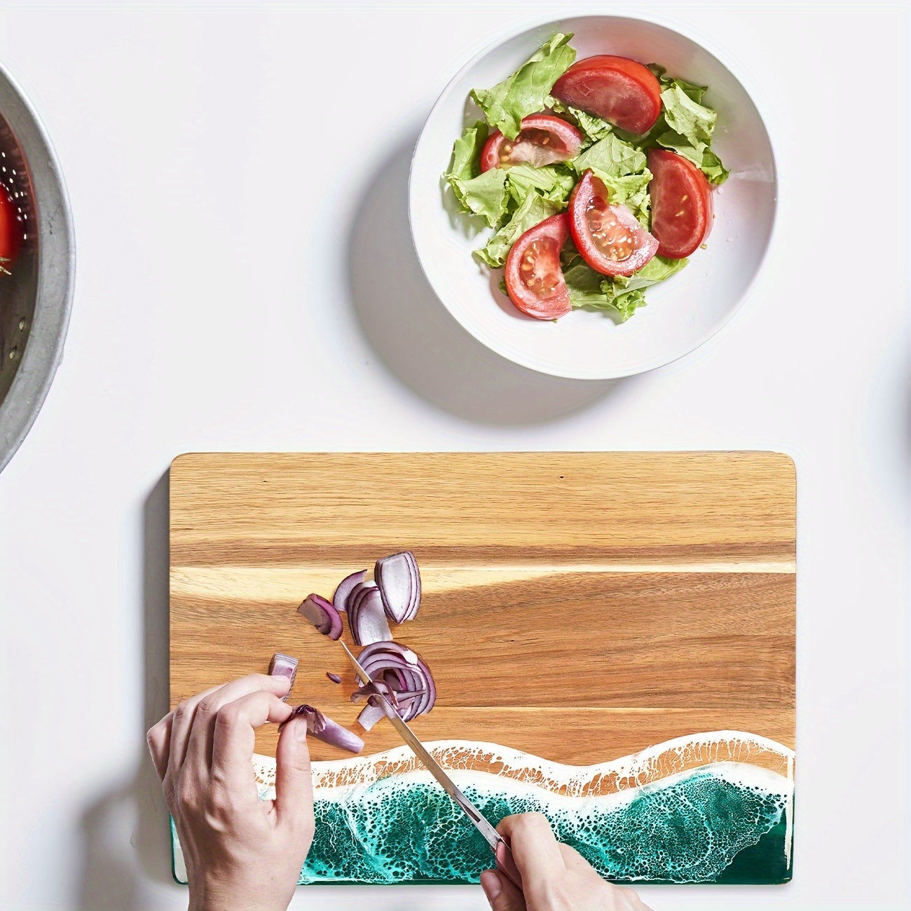 Acacia Wood Serving Board with Resin Wave Inlay 18x9 Inch Coastal Charcuterie Tray for Cheese Fruit Bread Kitchen Decor | Thomler