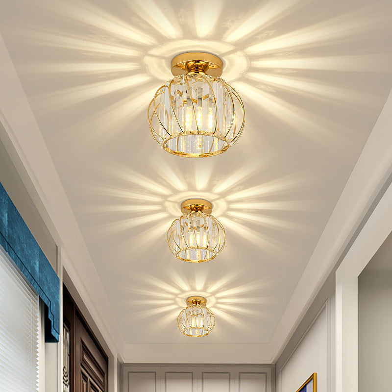 Crystal Flush Mount Ceiling Fixture – Round Metal Frame, E27 Socket, Switch-Control Multicolor LED – Bedroom, Hallway, Bath | Thomler