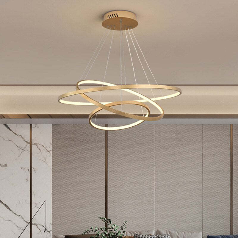 Modern LED Ring Chandelier with Adjustable Height – Metal & Acrylic Hanging Light for Living Room, Dining Room, Bedroom | Thomler