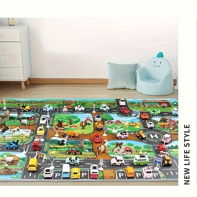Kids Play Mat with Farm & Road Design for Toy Cars & Animals - Educational Activity Rug for Toddlers & Preschoolers | Thomler