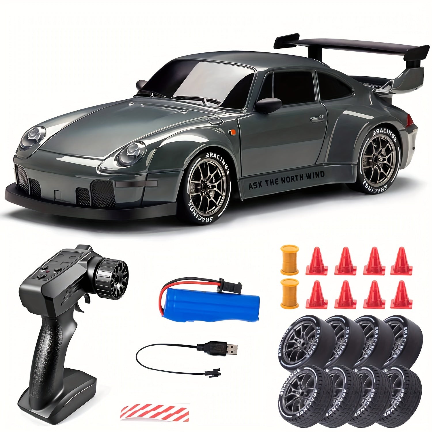 RC Drift Car Plastic 20.0 cm Grey 4WD Indoor Racing Remote Control Toy With Illuminated Wheels | Thomler