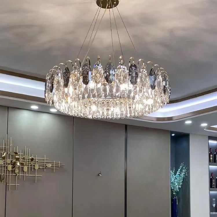 Dimmable Crystal Chandelier for Dining Room & Living Room – Adjustable Chain, Faceted Prisms, Multiple Sizes – Round & Rectangle | Thomler
