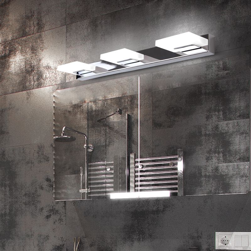 Modern Square LED Vanity Light Wall Sconce – Metal & Acrylic, Silver Finish, Rotatable Bulb for Bathroom Mirror Lighting | Thomler