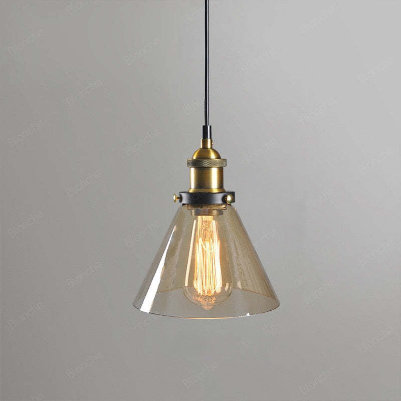 Industrial Glass Hanging Lamp Metal Frame Adjustable Drop Fixture for Kitchen Dining Living Spaces Clear Amber Smoke | Thomler