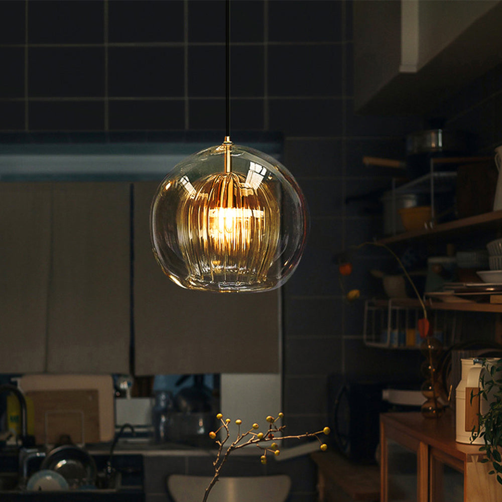 Spherical Glass Hanging Light with Metal Mount for Dining Room & Bedroom Ambient Lighting | Thomler