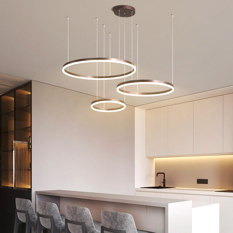 Tiered Ring Pendant Light Modern Metal Circular Chandelier for Dining Room Living Room Bedroom Kitchen Island Adjustable Height LED | Thomler