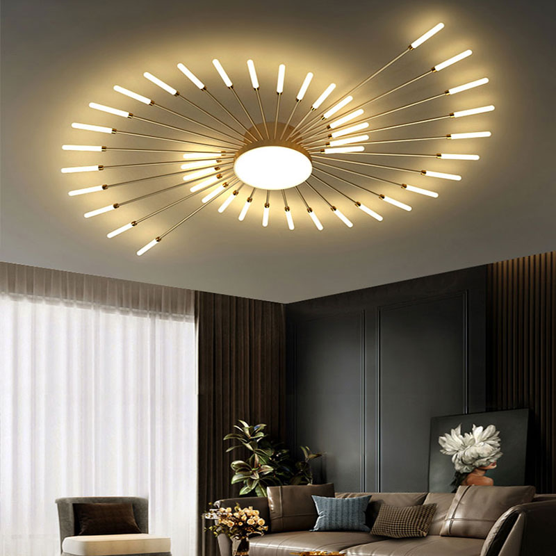 Starburst Dimmable LED Ceiling Light Flush Mount Black Gold Metal Acrylic Indoor Modern Fixture for Bedroom Living Room Dining Room | Thomler