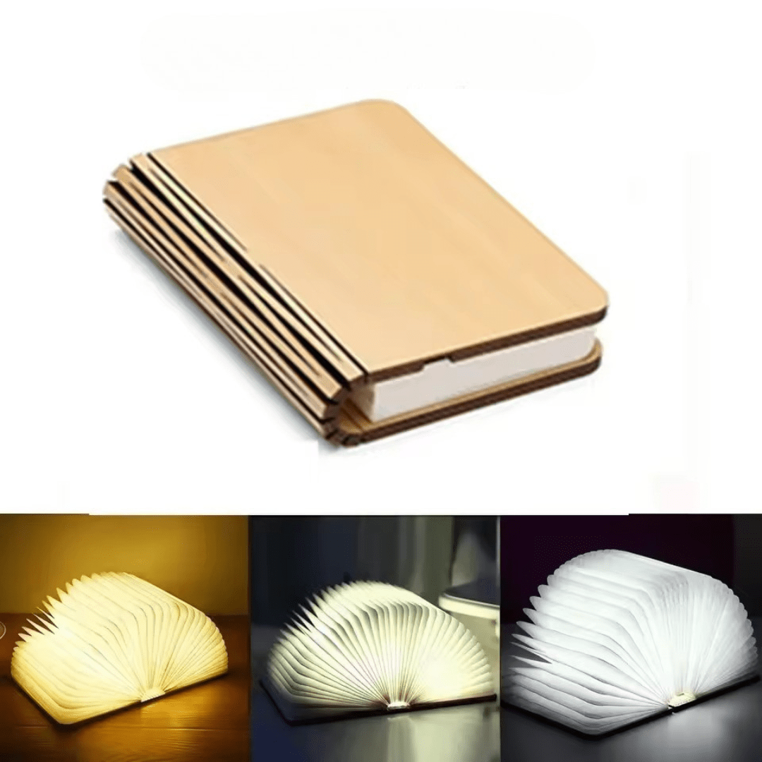 Rechargeable Book Lamp with 360° Foldable Design – USB Wood Finish LED Reading Light for Desk, Nightstand & Travel – 3 Brightness | Thomler