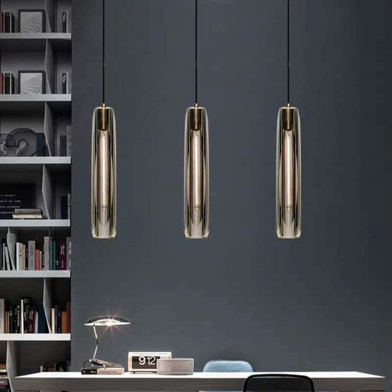 Pendant Light Glass Cylinder 15 in Adjustable Hanging Bedroom Dining Room Ceiling Fixture Modern Minimalist Lighting | Thomler