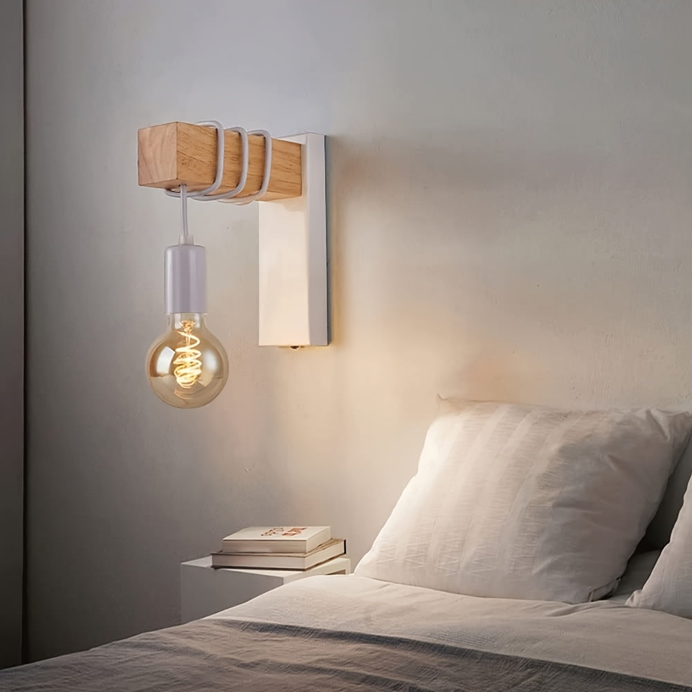 Metal and Wood Wall Light Fixture with E27 Socket – Modern Rustic Sconce for Hallway Bedroom Living Room – Semi-Flush Mount Design | Thomler