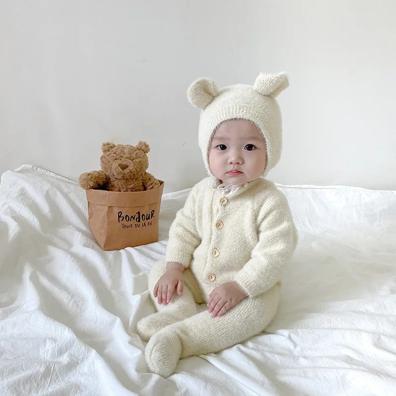 Plush Bear Hooded Romper for Baby – Soft Fleece Bodysuit Onesie for Infant Boys & Girls | Thomler