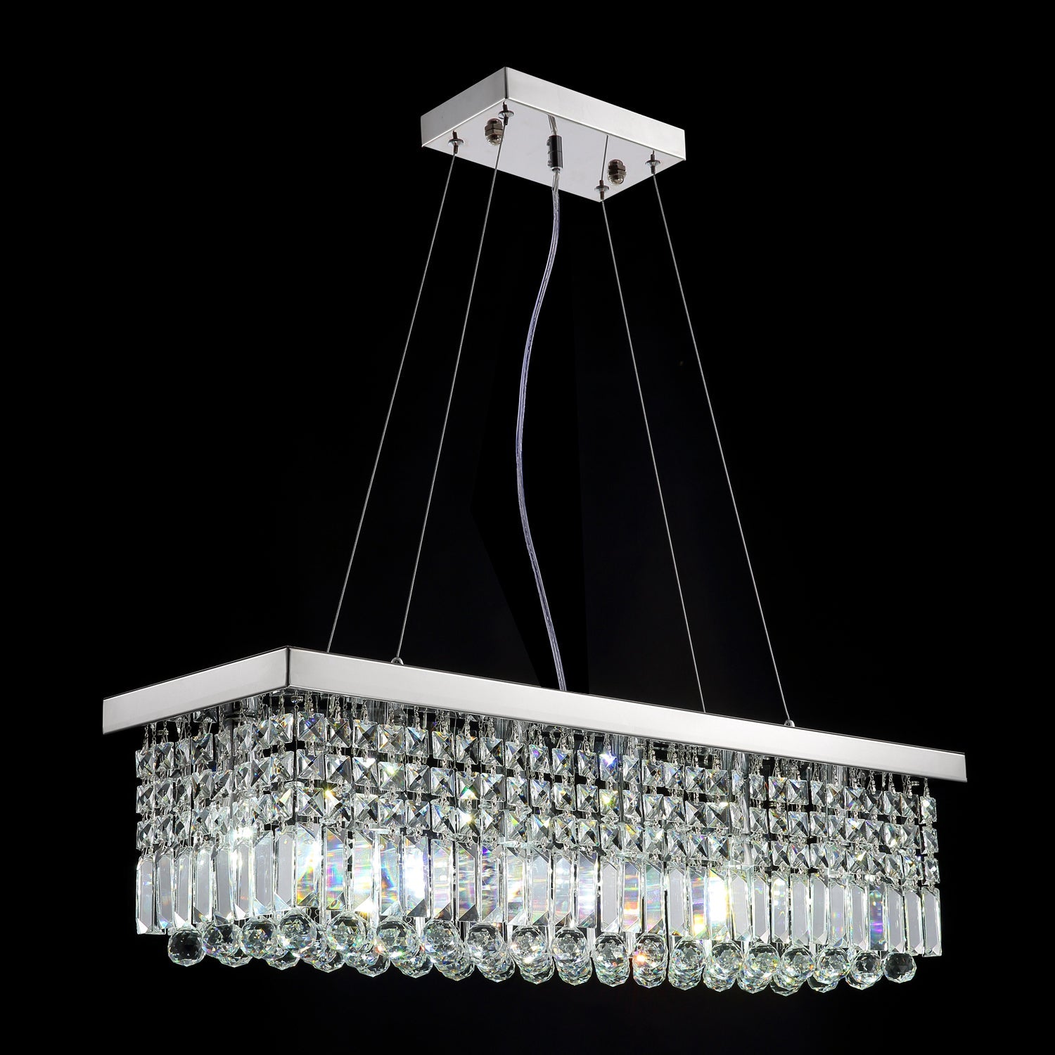 Linear K9 Glass Drop Ceiling Light Fixture for Dining Room & Kitchen – Chrome Finish | Thomler
