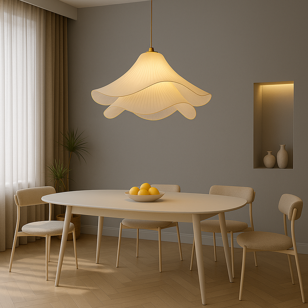 Pendant Light Fabric Metal 60.0 cm Beige Dining Room Scandinavian Japandi Hanging Ceiling Lamp | Thomler