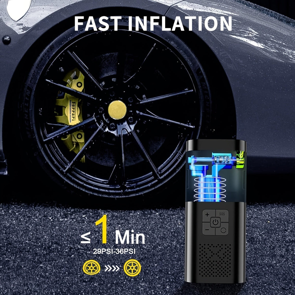 Handheld Tire Inflator Pump with Digital Gauge & Built-In Flashlight for Cars, Bikes & More | Thomler