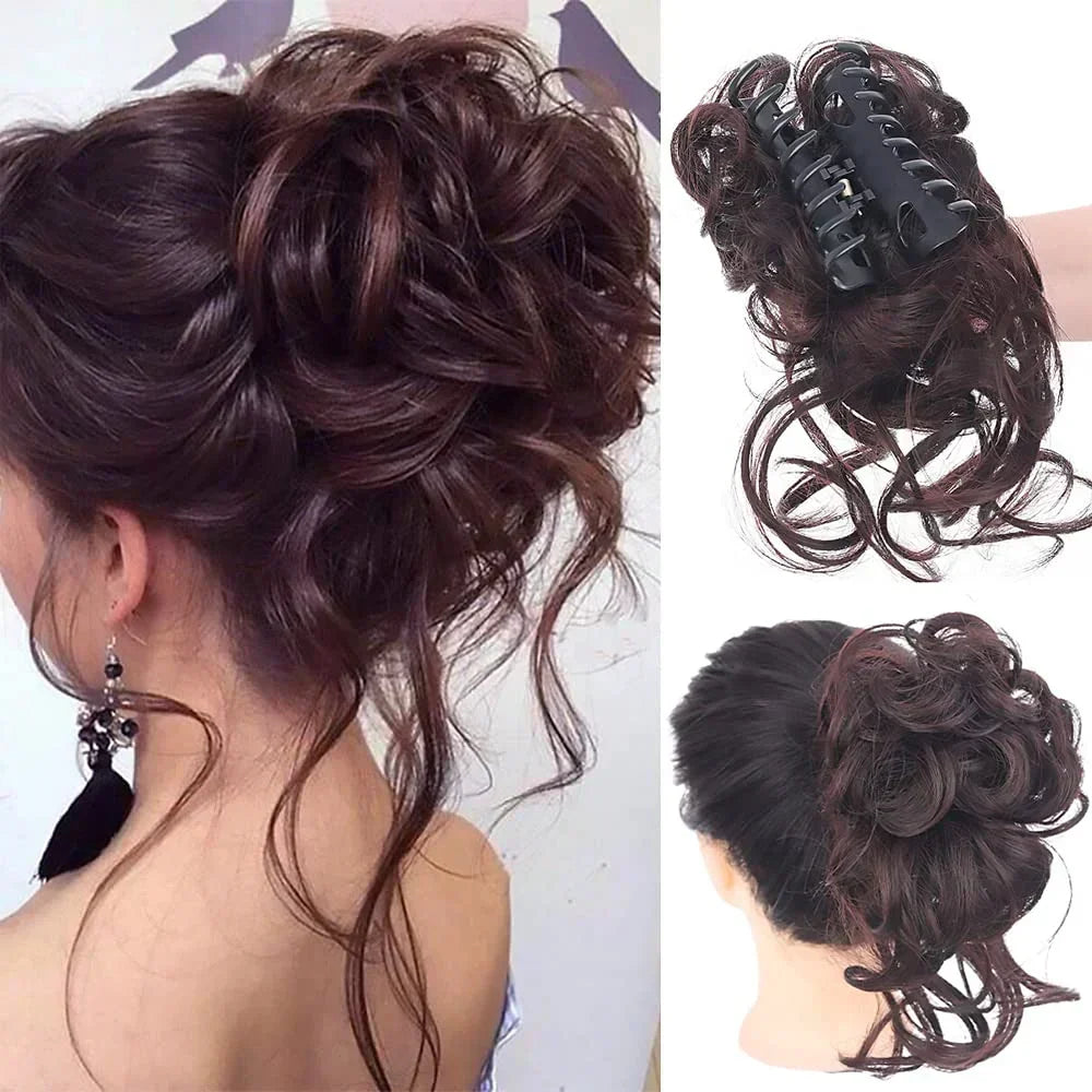 Clip-In Messy Bun Hair Extension with Curly Texture for Women, Synthetic Updo Hairpiece for Everyday & Special Events | Thomler