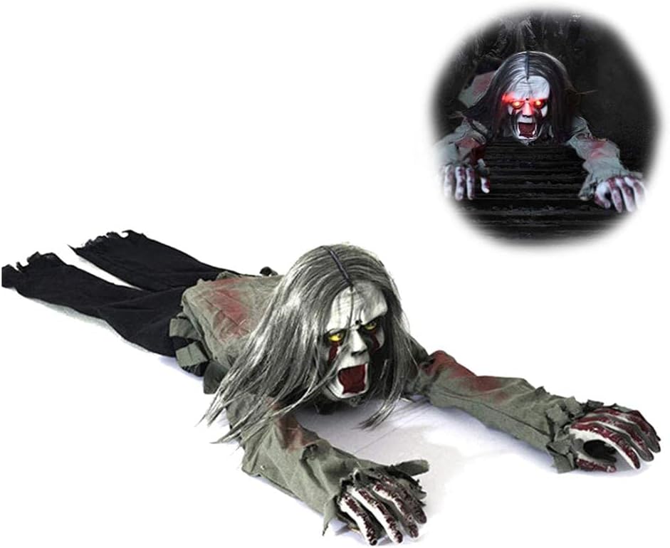 Voice-Activated Animatronic Ghost Prop with Light-Up Eyes – Motorized Phantom for Haunted Houses, Outdoor Displays & Halloween Parties | Thomler