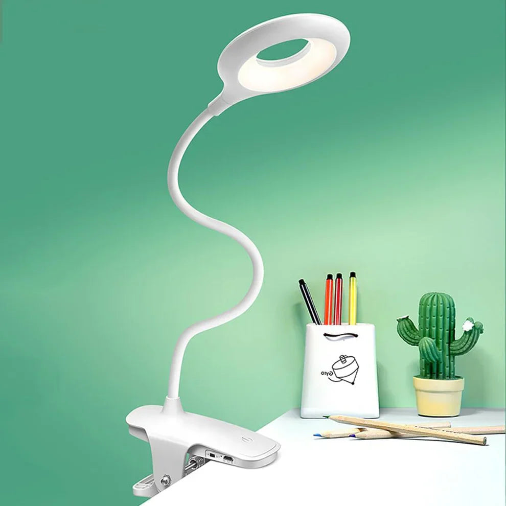 Reading Lamp Plastic 45.0 cm (17.7") Flexible Gooseneck White Bedside Desk Clip On LED Light USB Rechargeable Travel Reading Lamp | Thomler