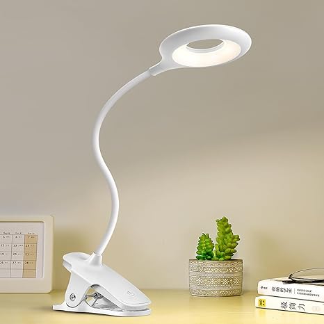 Reading Lamp Plastic 45.0 cm (17.7") Flexible Gooseneck White Bedside Desk Clip On LED Light USB Rechargeable Travel Reading Lamp | Thomler