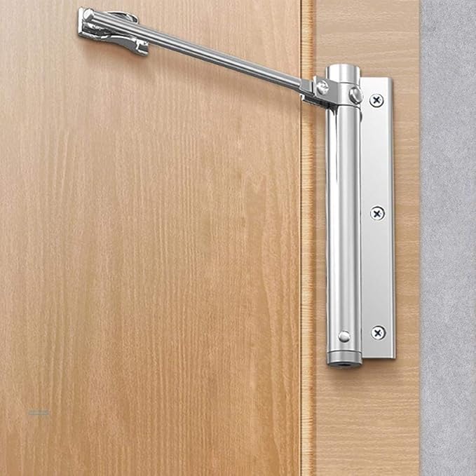 Adjustable Door Closer for Quiet Secure Closing | Stainless Steel Hydraulic Damper, 4-Speed Control, Easy Install for Interior Doors, Left | Thomler