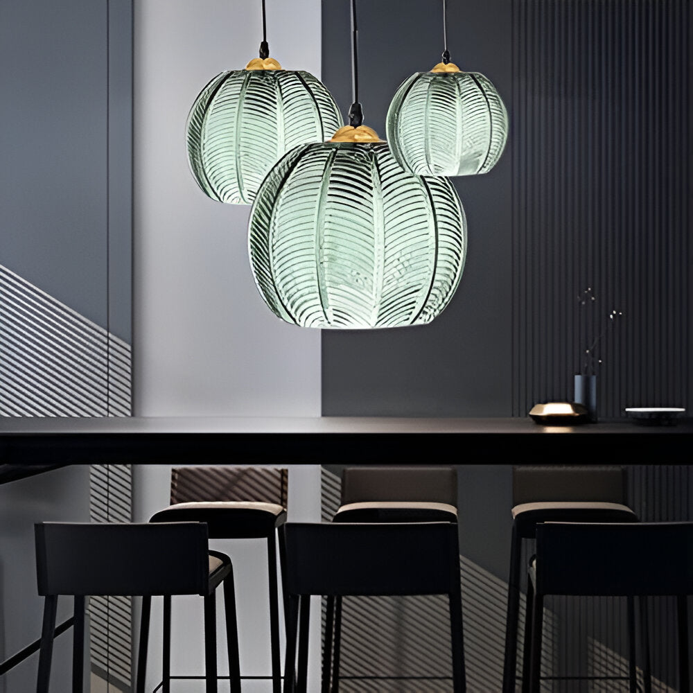 Pendant Light Glass Leaf Pattern E27 Green Dining Room Kitchen Island Hanging Ceiling Fixture Nordic Style | Thomler