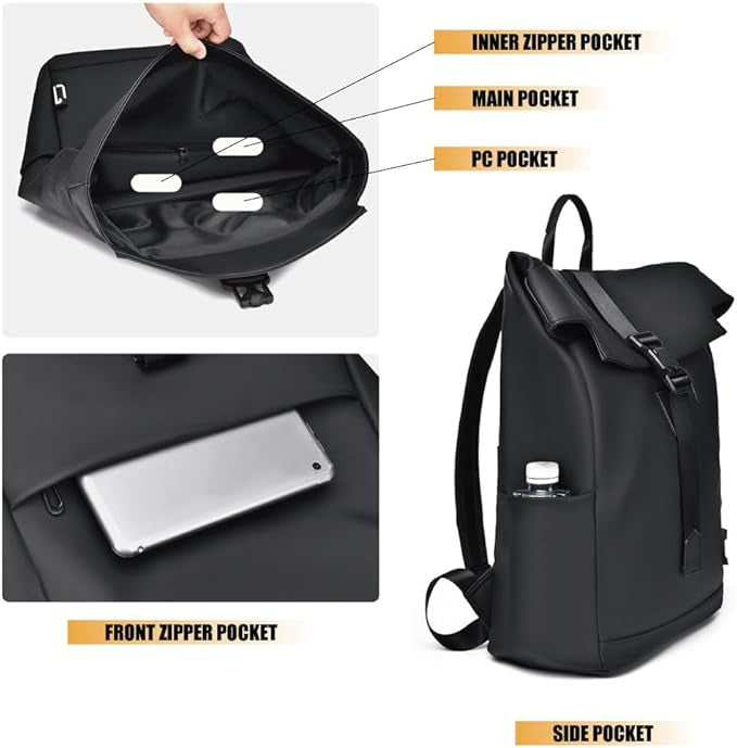 Commuter Backpack with USB Charging Port - Waterproof Laptop Bag for Work Travel School - Ergonomic Padded Straps Multi-Compartment | Thomler